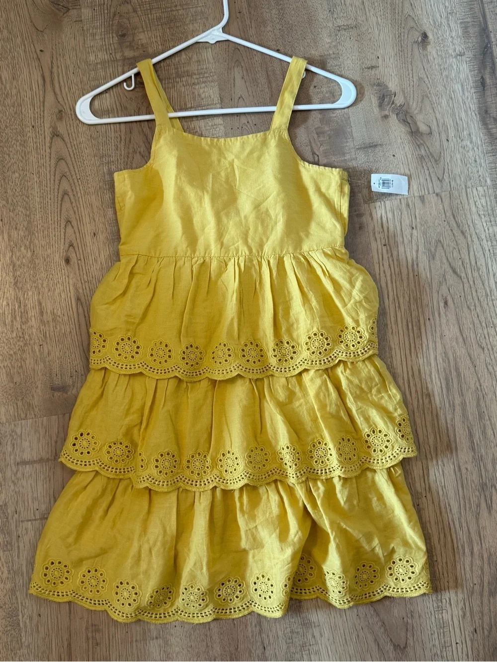 Old Navy Yellow Eyelet Tiered Dress Girls Size L 10-12 NWT